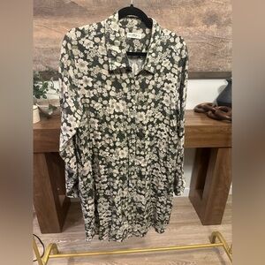 Natural Life Green and Cream Floral Shirt Dress